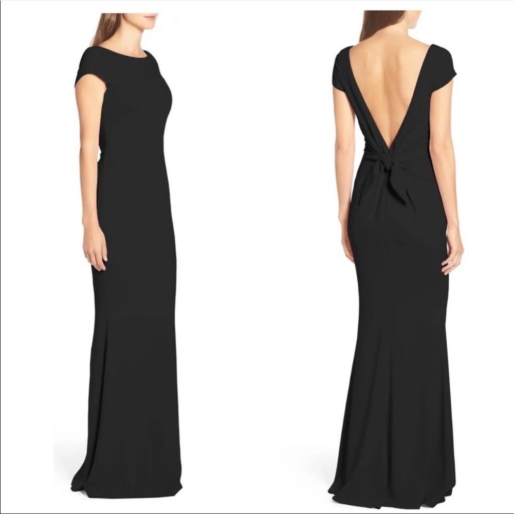 NWT New Katie May Black Intrigue Bridesmaids Dress Cap Sleeve Low Back
